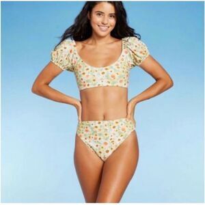 Wild Fable Yellow and Green Daisy Bikini Top Size 1X 17/18 New